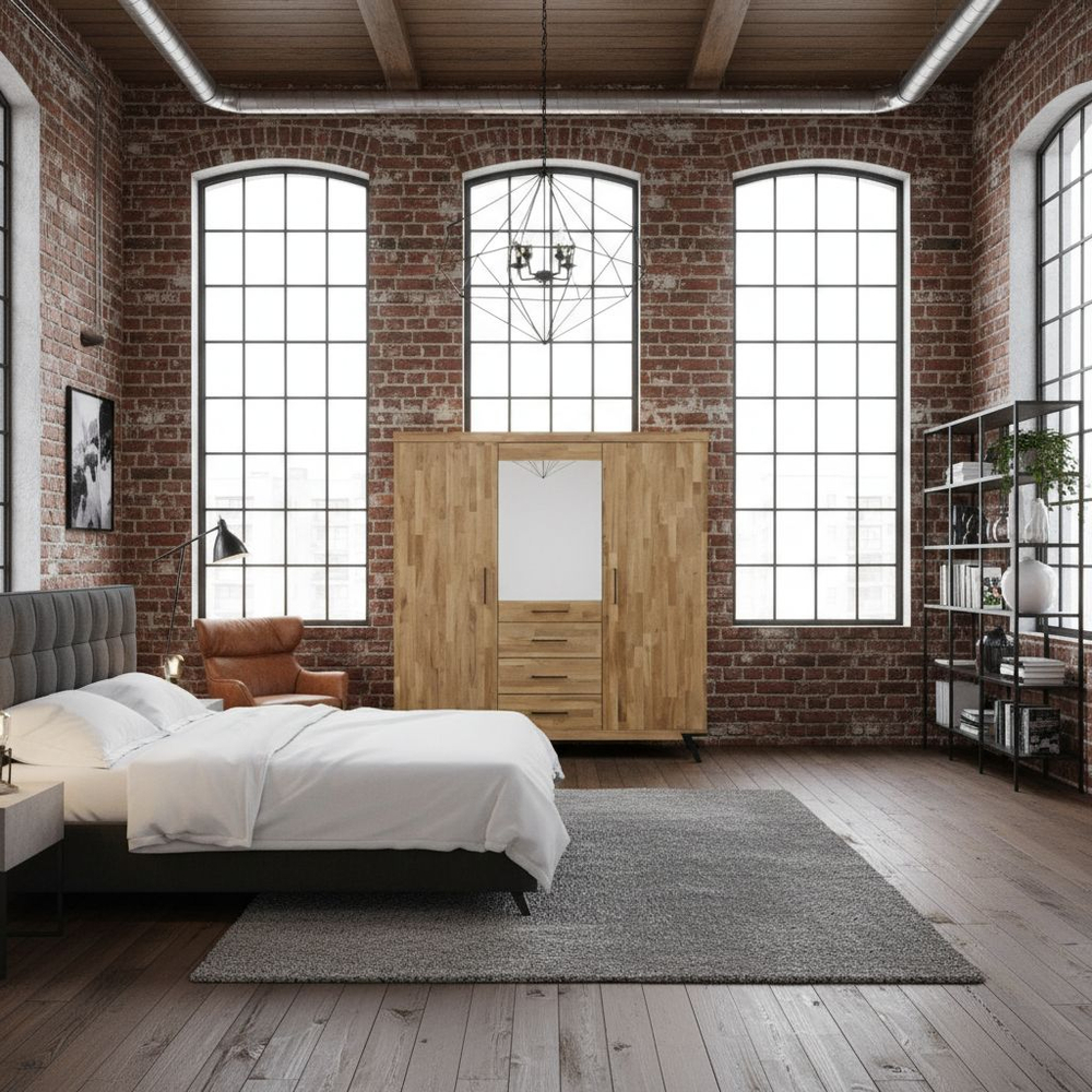 Шкаф для одежды 180х62х190, Флеверс, распашной для одежды, массив дуба, на металлических ножках, Dipriz