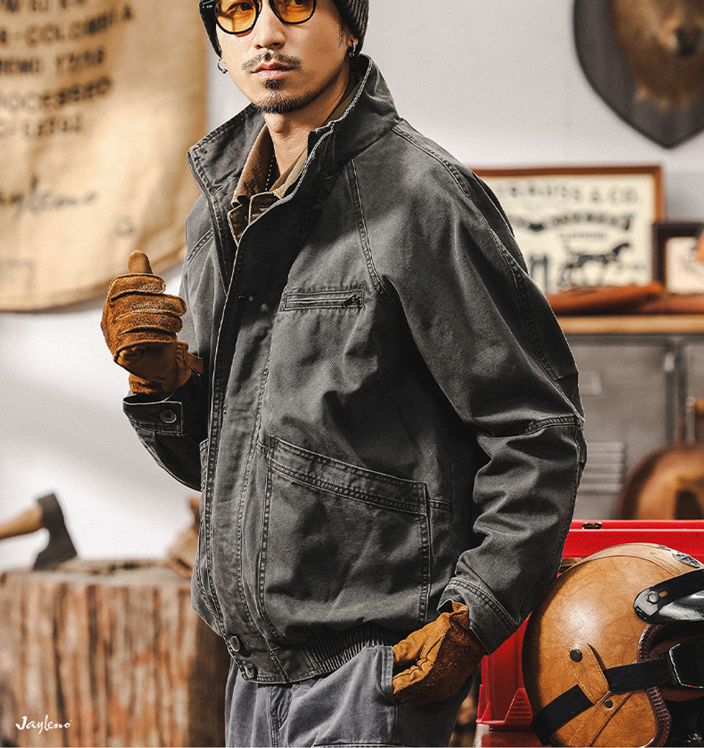 Мужская куртка из натурального хлопка с эластичной резинкой по нижнему краю — стильный выбор в Detroit-стиле!