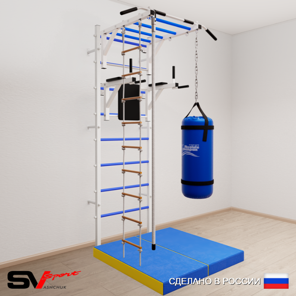 Шведская стенка Sv Sport 5456 (Турник рукоход/Брусья/Канат/Лестница/Цепь/Мешок 22кг/Мат 1м)