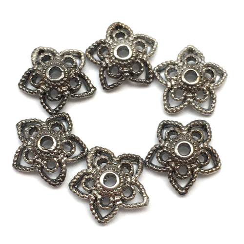 Шапочки для бусин "5 лепестков" 10х3 мм, черный родий