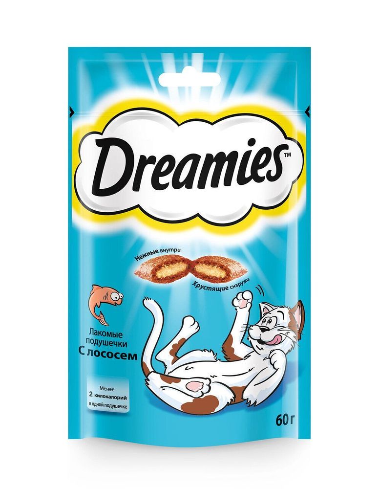 Лакомство Dreamies для кошек лакомые подушечки с лососем 60 г