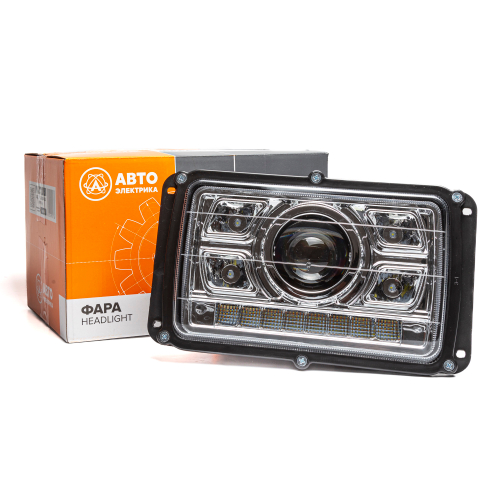 Фара, КамАЗ, МАЗ, БЕЛАЗ, КРАЗ, УРАЛ, светодиодная, с ДХО, указателем поворота, 24 В