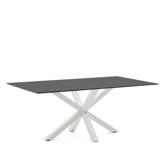 Argo Стол обеденный с белыми ножками из стали и столешницей из черного стекла 200x100