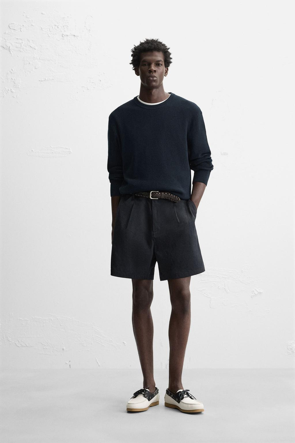 ZARA ДЖЕМПЕР КЛАССИЧЕСКОГО КРОЯ С РЕЛЬЕФНОЙ ТКАНЬЮ, МОРСКОЙ СИНИЙ