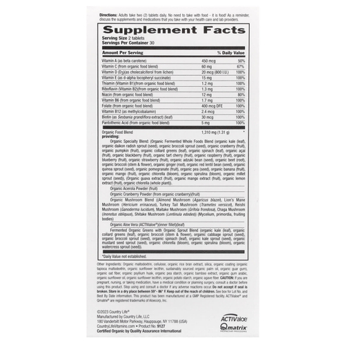 Country Life, Realfood Organics, мультивитамины для женщин, 60 таблеток, которые легко глотать