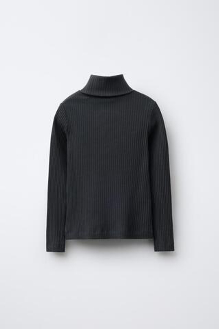 ZARA ФУТБОЛКА В РУБЧИК С ВОРОТНИКОМ-СТОЙКОЙ, АНТРАЦИТОВО-СЕРЫЙ