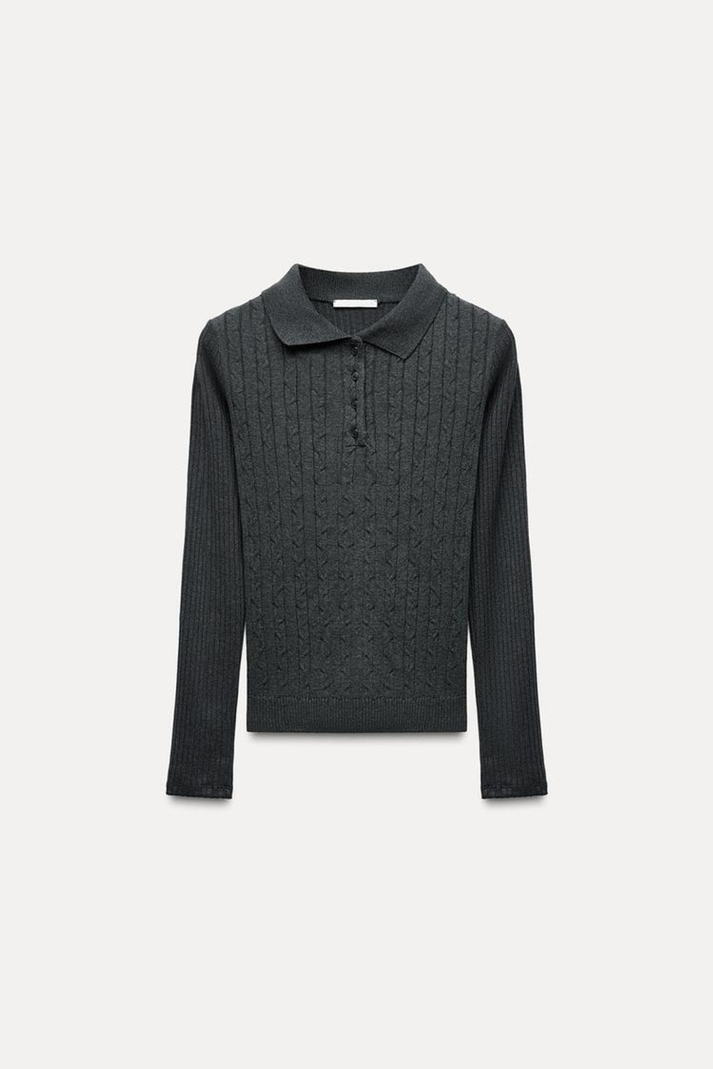 ZARA ТОП ПОЛО С УЗОРОМ «КОСЫ», АНТРАЦИТОВО-СЕРЫЙ