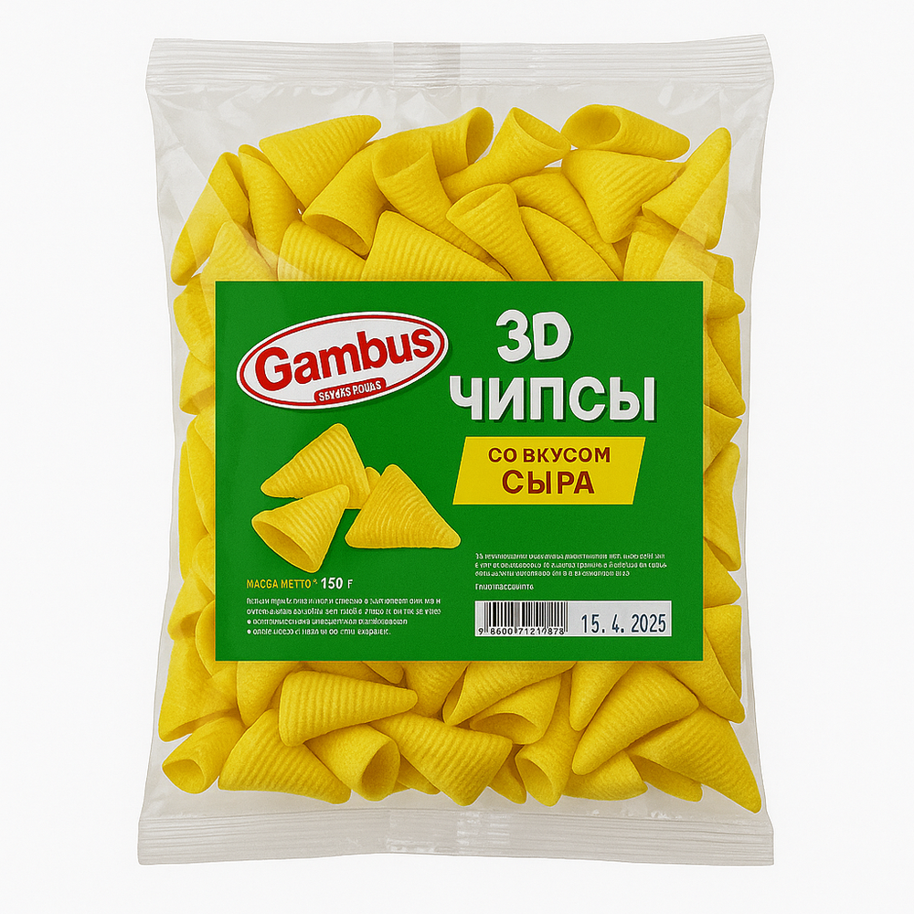 Чипсы 3D со вкусом сыра Gambus 160 гр