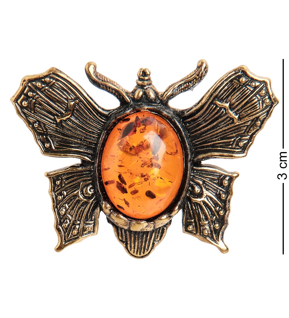 AM- 933 Брошь «Мотылек» (латунь, янтарь)