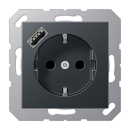 JUNG SCHUKO Матовый антрацит с USB-зарядным устройством, тип А; термопласт, арт.A1520-18AANM