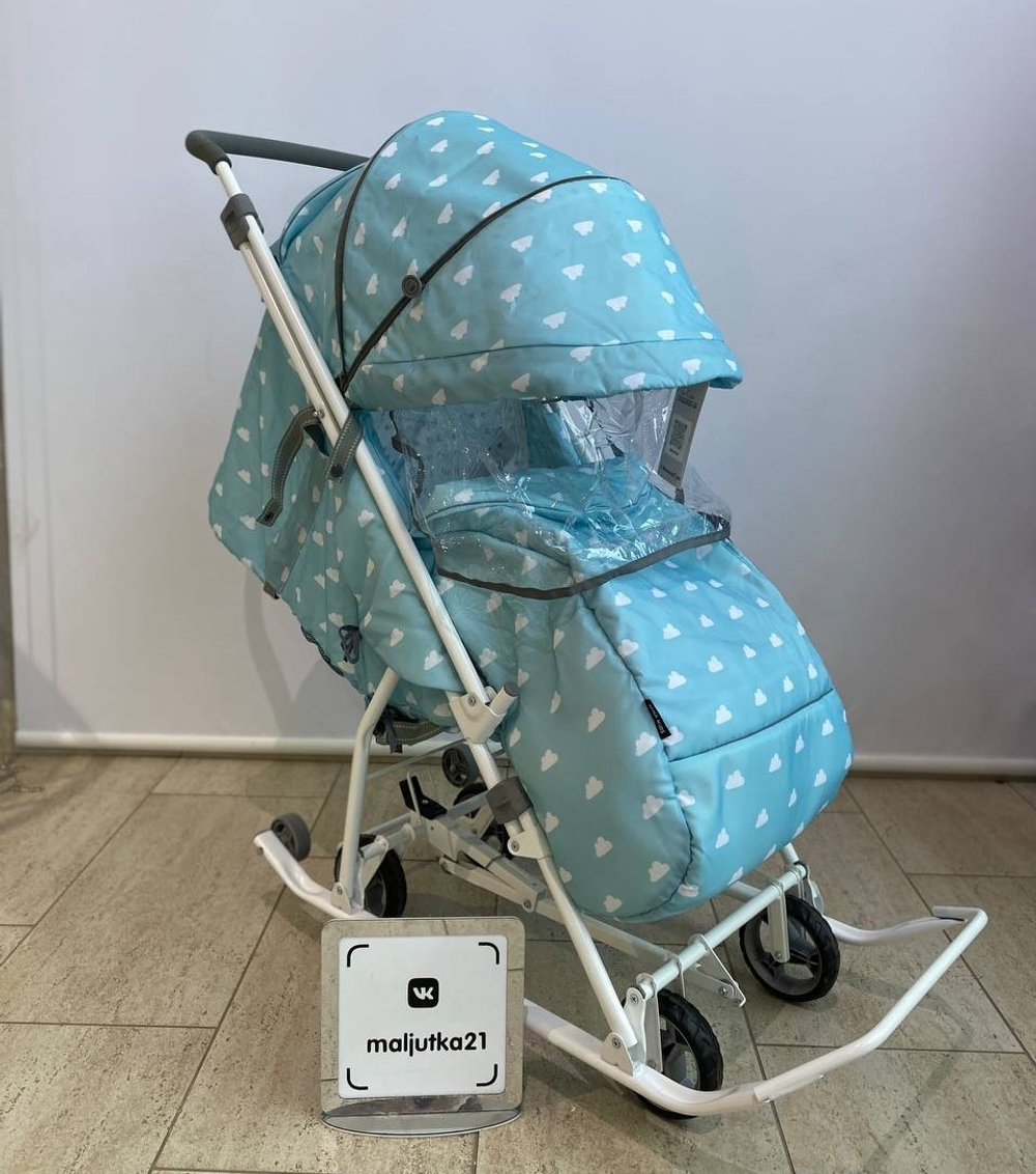 Коляска комбинированная с трансформируемым кузовом (арт.У3-1К/2) с облачками голубой