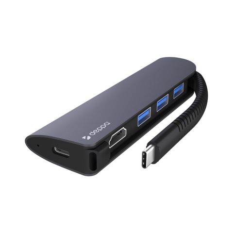 Переходник Deppa Type-C Hub 5в1 (73125) Type-C to USB3.0x3/ HDMI/ Type-C Power Delivery для MacBook Графитовый