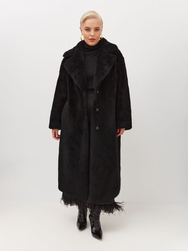 Шуба из овчины на трикотажной основе, длинная, черный