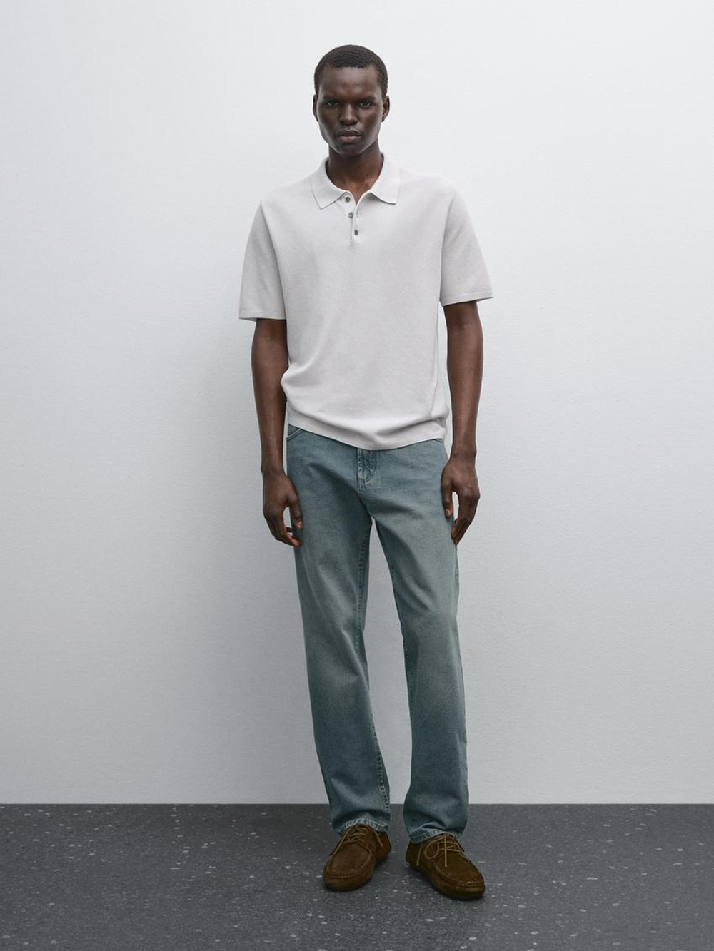 Massimo Dutti Трикотажная футболка с воротником поло, жемчужно-серый