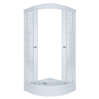 ДО "Стандарт 90*90 А"  1/4 круга, низ. подд., Аква, Полосы, Белый  (3 места+сифон D90мм)