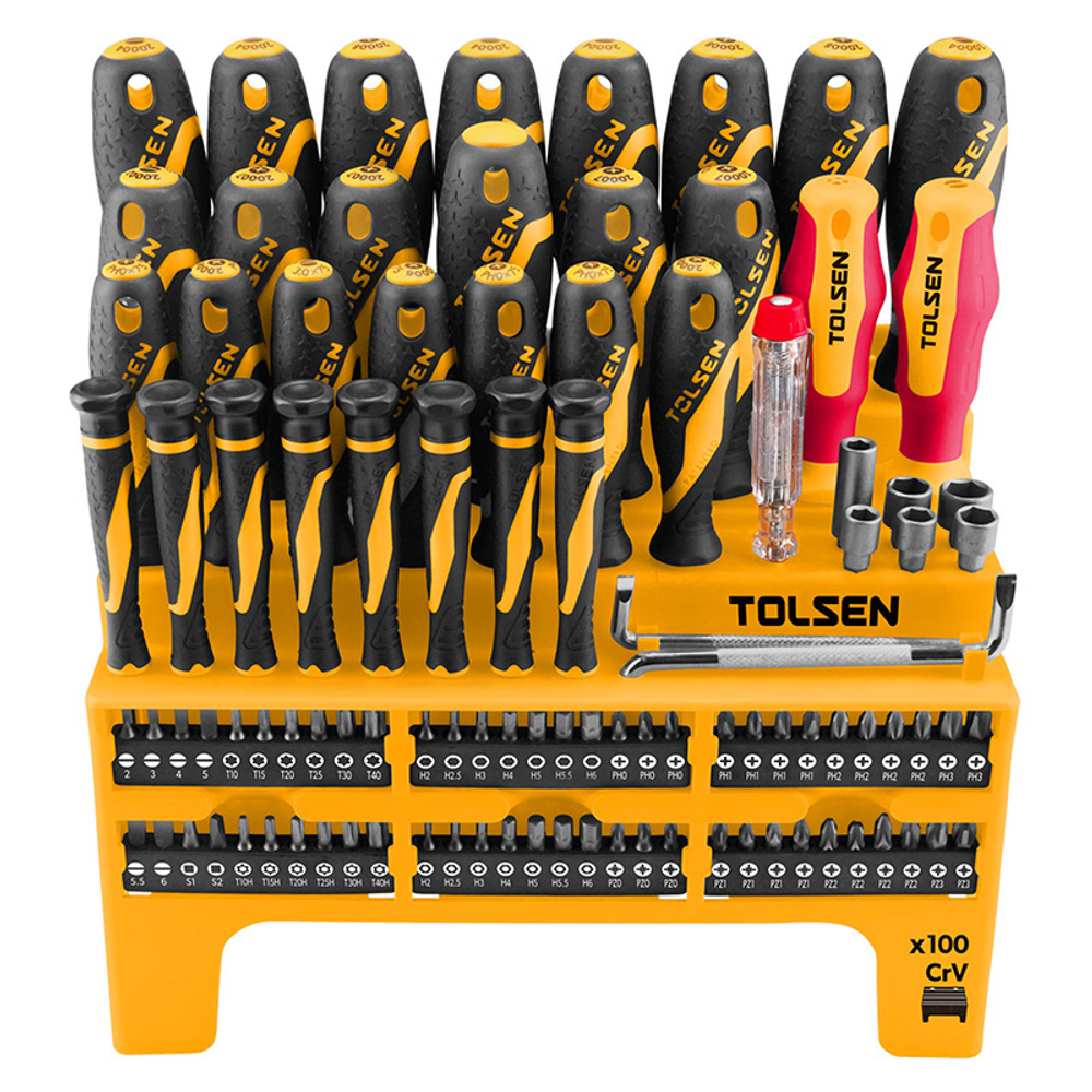 TOLSEN (TT20185) Набор отверток "GRIPro", вставки(биты),  на подставке, 100 предметов
