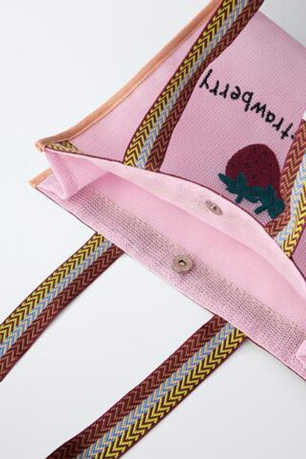 ZARA СУМКА-ШОПЕР С ПРИНТОМ «КЛУБНИКА», РОЗОВЫЙ