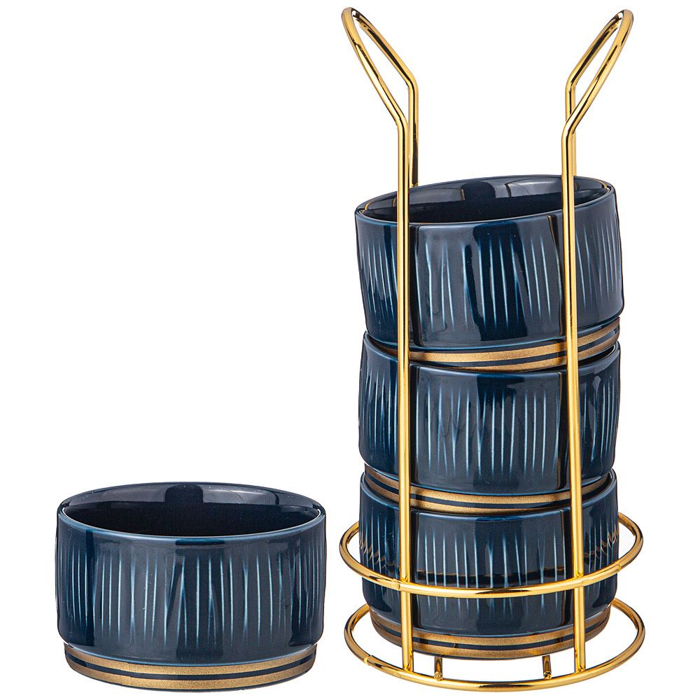 НАБОР САЛАТНИКОВ LEFARD "HERBAL" НА МЕТАЛЛ. ПОДСТАВКЕ 4 ШТ. 9*5 СМ 230 МЛ СИНИЙ (КОР=12НАБ.)