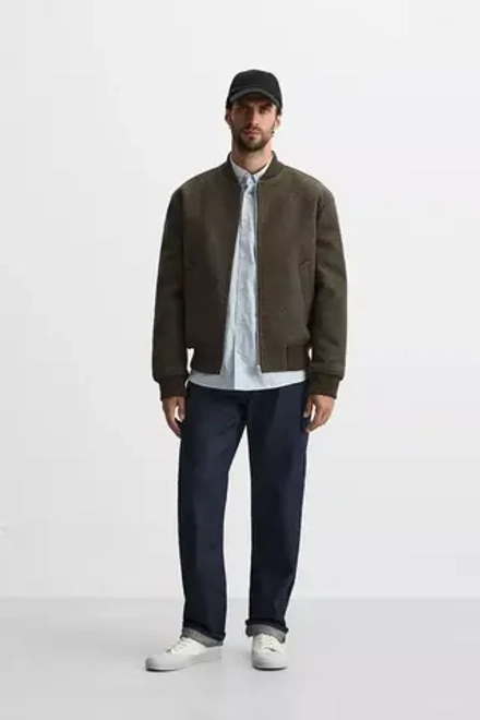 ZARA КОМБИНИРОВАННАЯ КУРТКА-БОМБЕР, СЕРО-КОРИЧНЕВЫЙ