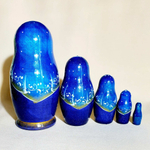 Матрешка авторская "Снеговик" Синий платок 5 в 1; Высота 12 см. С миниатюрой