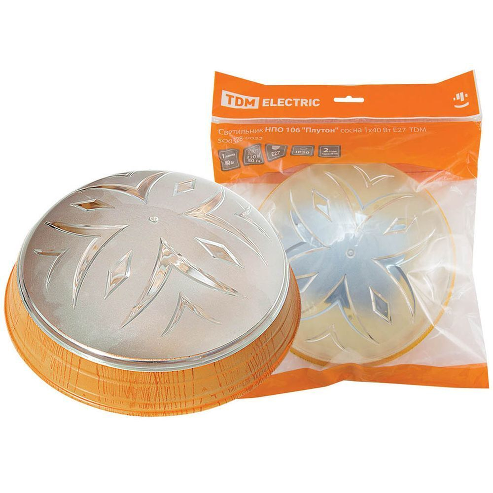 Светильник TDM, НПО 106 Плутон, 40 Вт, E27, 1лам, IP20, 23.2х23.2х7.7 см, сосна, SQ0328-0032