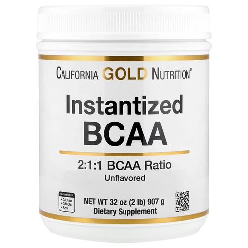 California Gold Nutrition, быстрорастворимый порошок BCAA с L-лейцином, L-изолейцином и L-валином, без ароматизаторов, 907 г (2 фунта)