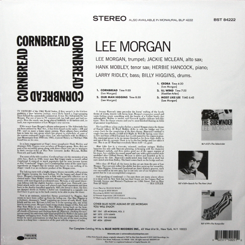 Lee Morgan, Jackie McLean, Hank Mobley, Herbie Hancock, Larry Ridley, Billy Higgins / Cornbread (LP)