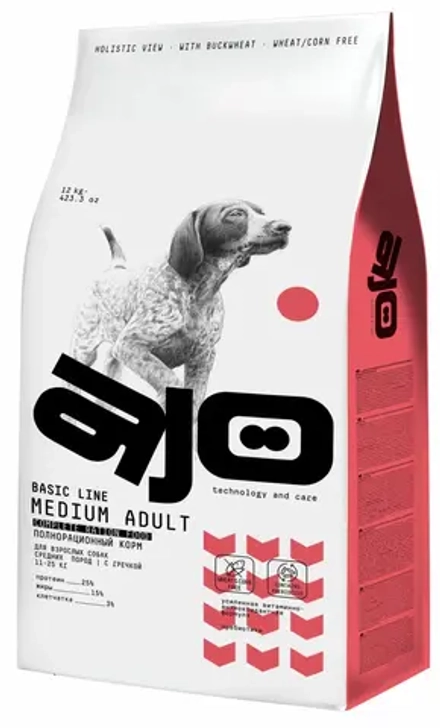 AJO Dog Medium Adult для взрослых собак средних пород 12 кг