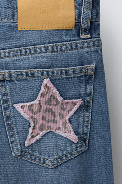 ZARA ДЖИНСЫ WIDE LEG С НАШИВКАМИ, СИНИЙ