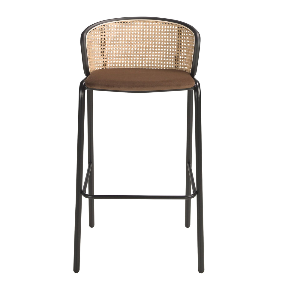 Барный стул Angel Cerda 4128/BS-1698A из коричневого бархата и ротанга