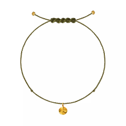 браслет «мятый лист» из желтого золота на темно-зеленой нити