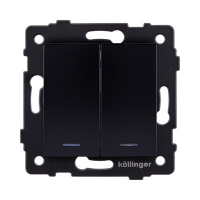 Выключатель кнопочный 2-клавишный 10А/250В с LED подсветкой, изогнутый, черный Kollinger REA-R-014BK для Aspekt, Eleganz, Reflex