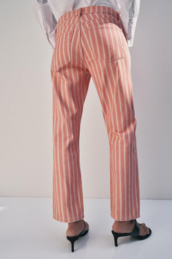 ZARA ДЖИНСЫ SLIM СО СРЕДНЕЙ ПОСАДКОЙ И ПОЛОСКАМИ — ZW COLLECTION, КОРАЛЛОВЫЙ