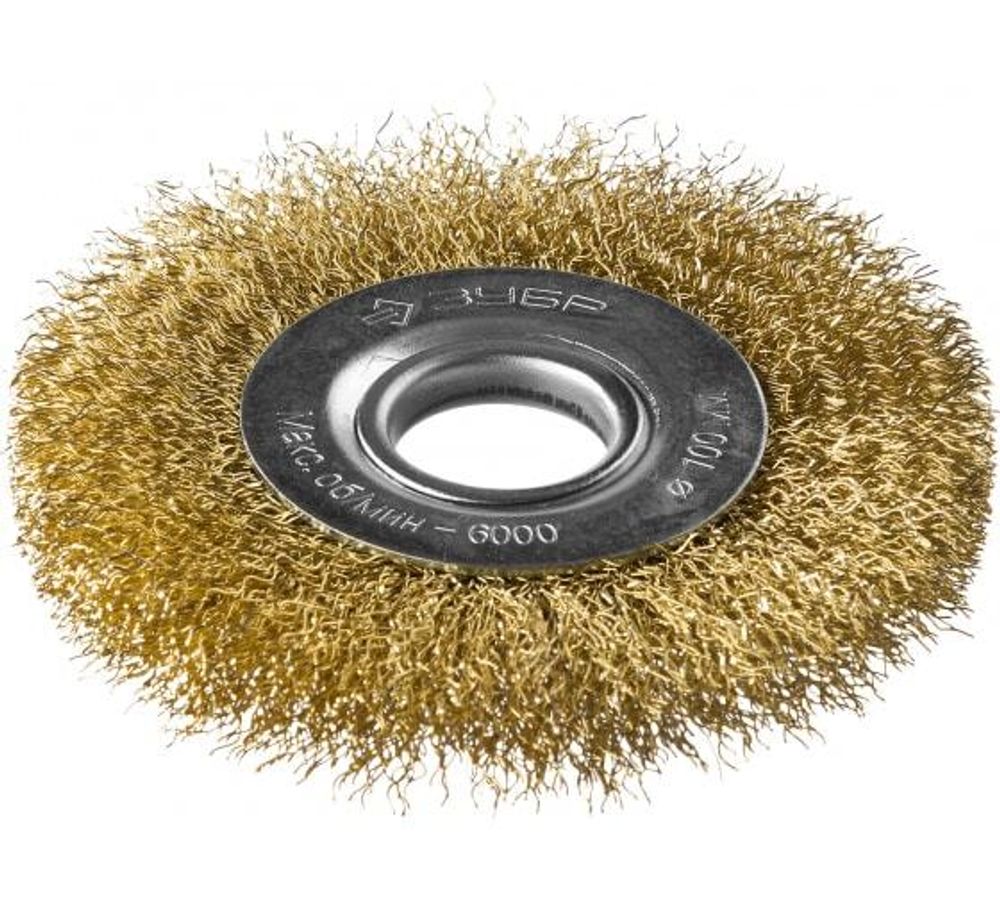 Щетка дисковая ЗУБР, витая латунированная стальная проволока 0,3мм, 100х22мм