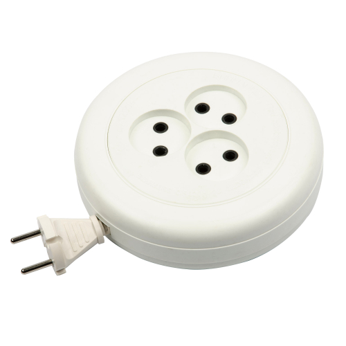 YX6-103 /UCK-3N/2x0,75/05M/R WHITE Удлинитель рулетка бытовой, б/з, 3 гнезда, 5м (ШВВП 2х0,75). Белый. ТМ Uniel