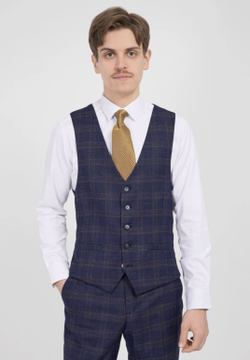 Мужской костюм тройка в клетку (синий) А49