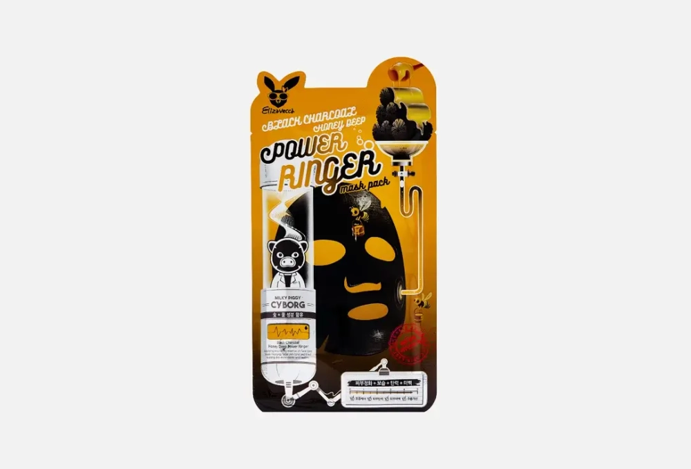 Elizavecca Тканевая маска для лица ДРЕВЕСНЫЙ УГОЛЬ Black Charcoal Honey Deep Power Ringer Mask Pack