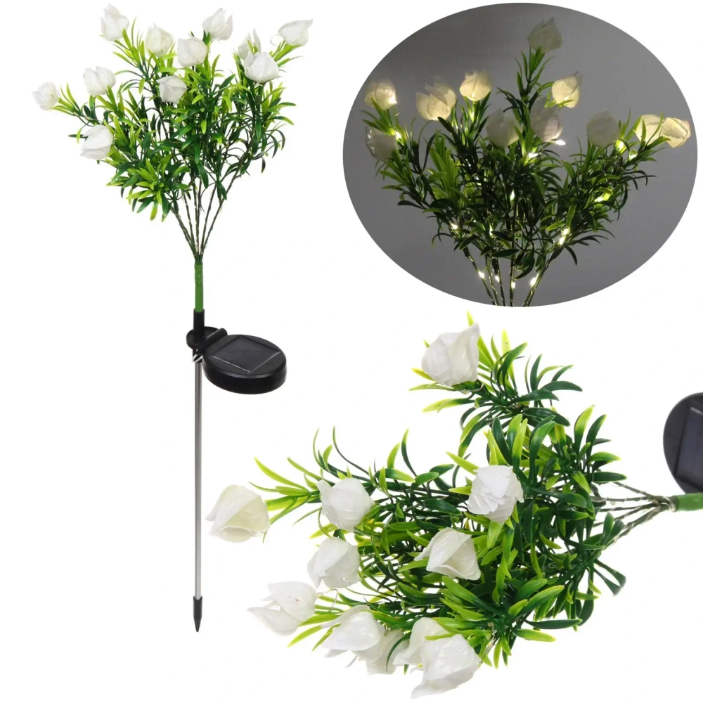 Светильник на солн.батарее (фигура на спице с подсветкой) «Тюльпаны» 75 см, Белый (свечение тепл.белый)