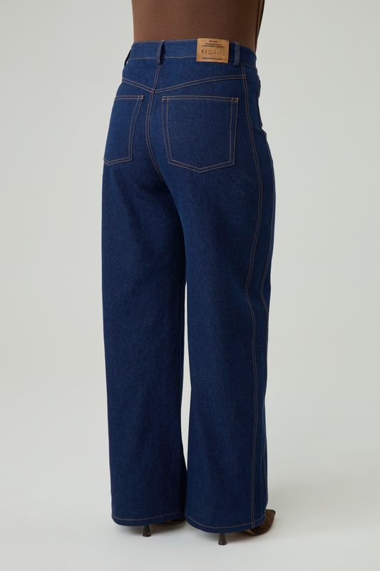 Джинсы Wide leg со вставками, темно-синий
