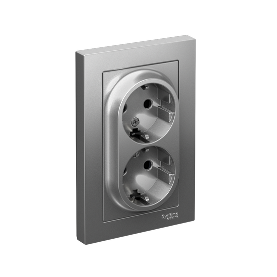 ATLASDESIGN РОЗЕТКА двойная с заземлением со шторками, 16А, в сборе, СТАЛЬ