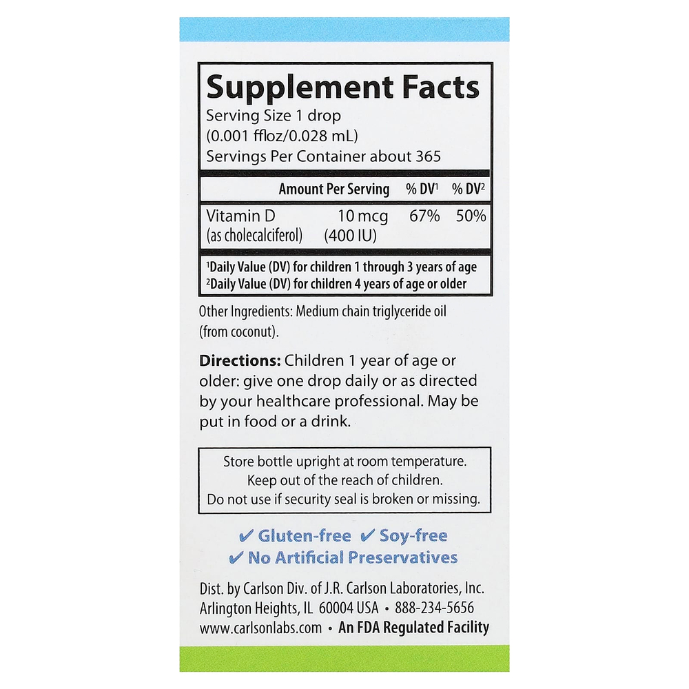 Carlson, Kid's Super Daily® D3, 10,3 мл (0,35 жидк. унции)