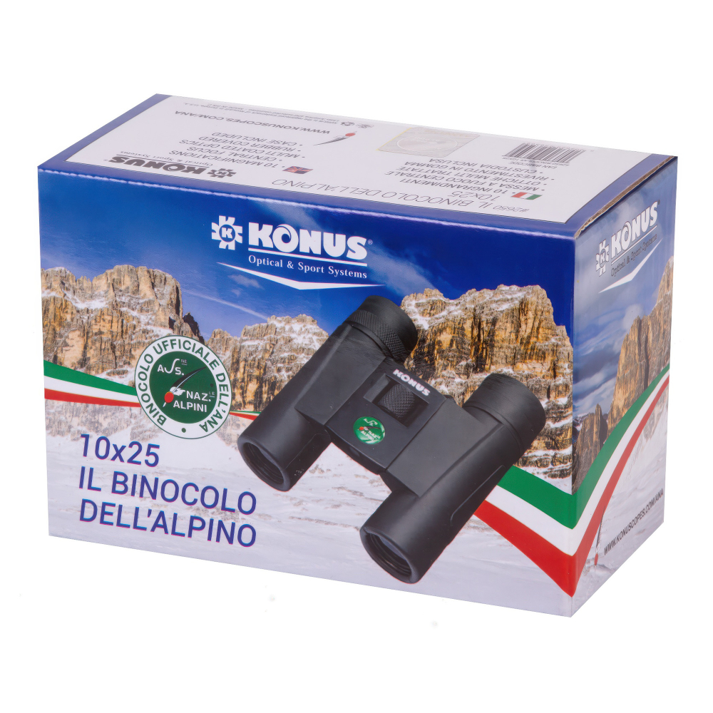 Бинокль Konus Alpino 10x25 — поставляется в подарочной коробке