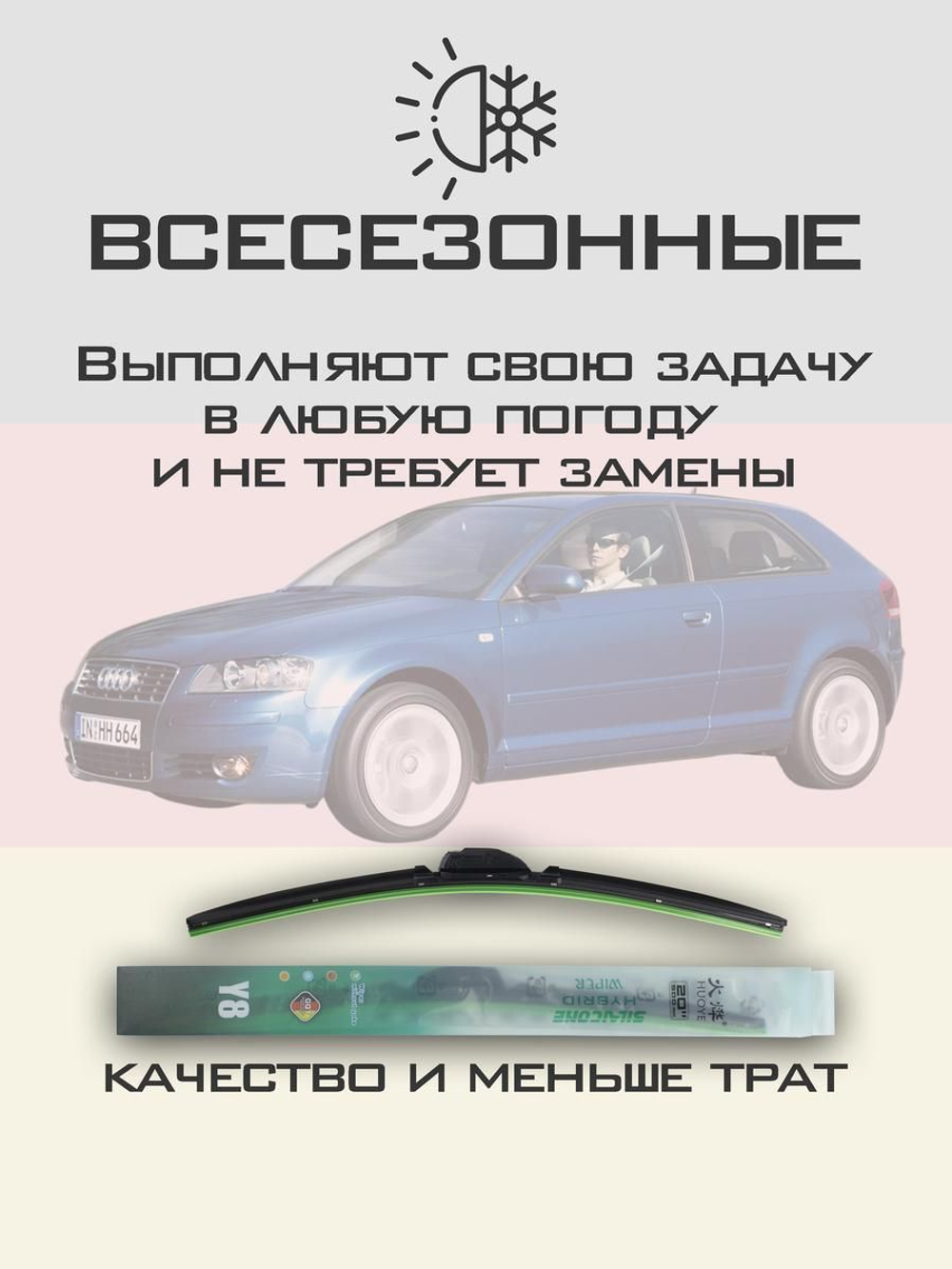 Щетки стеклоочистителя HUOYE Y8 600/475 мм на Audi A3 | Side pin