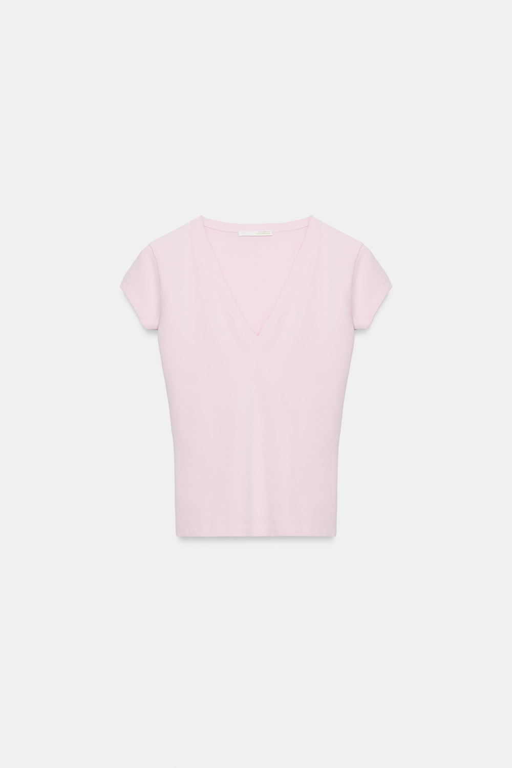 ZARA ФУТБОЛКА С V-ОБРАЗНЫМ ВЫРЕЗОМ, РОЗОВЫЙ