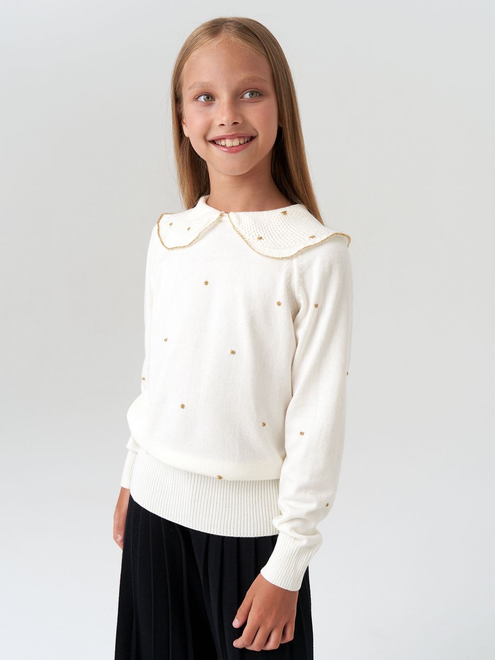 Джемпер для девочки с длинным рукавом AT977-1 молочный
