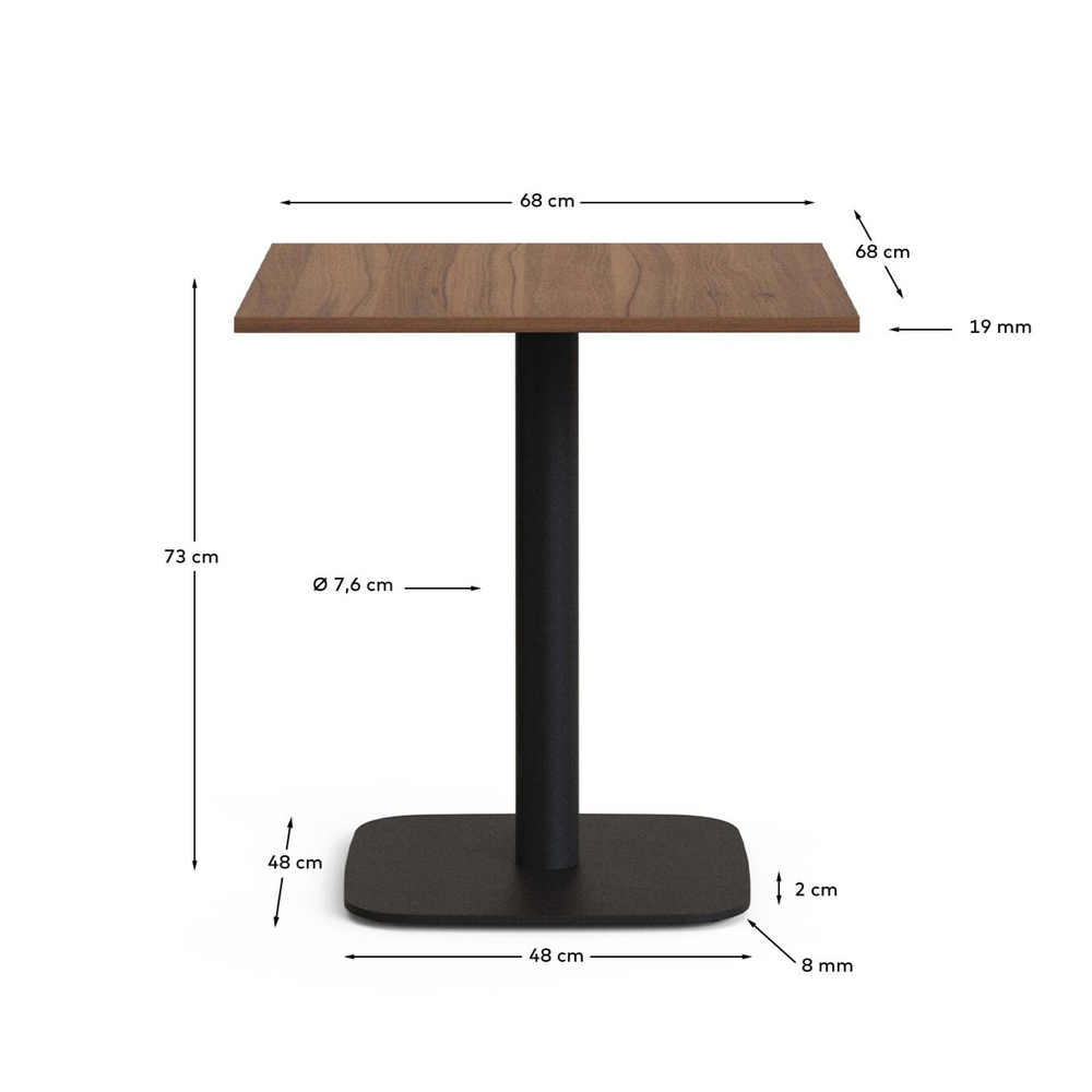 Dina Стол из меламина с натуральной отделкой и черной металлической ножкой 70 x 70 x 70 см