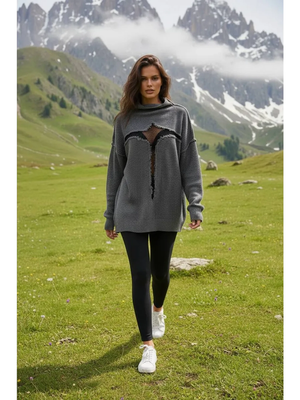 Свитер сетка с горлом