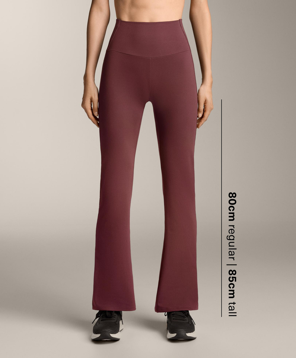 OYSHO Расклешенные брюки Comfortlux с высокой талией и отделкой в рубчик, бордовый