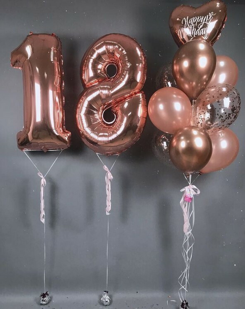 Композиция из шаров в розово-золотом цвете