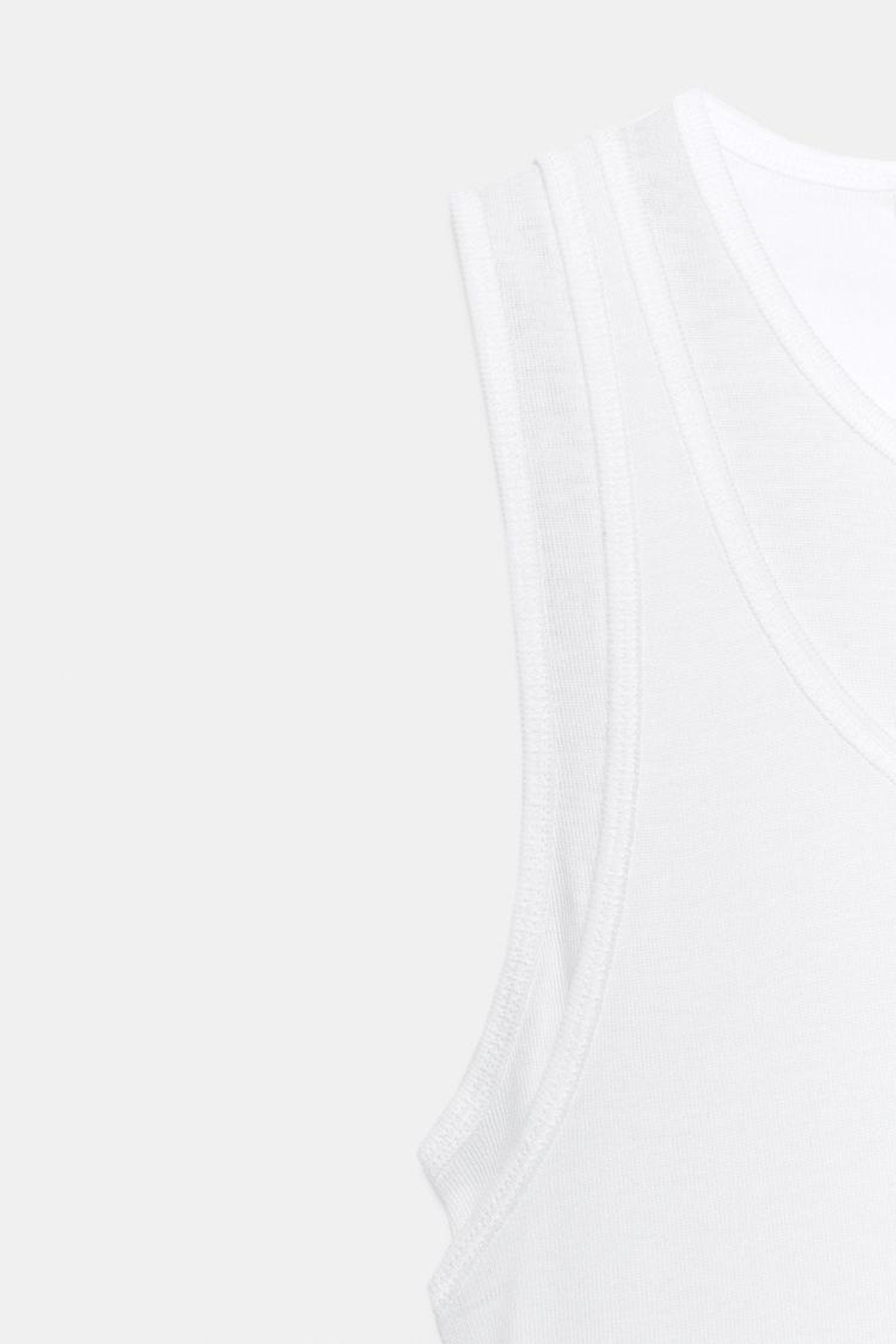 ZARA ФУТБОЛКА С ДВОЙНЫМИ ПРОЙМАМИ, ЭКРЮ